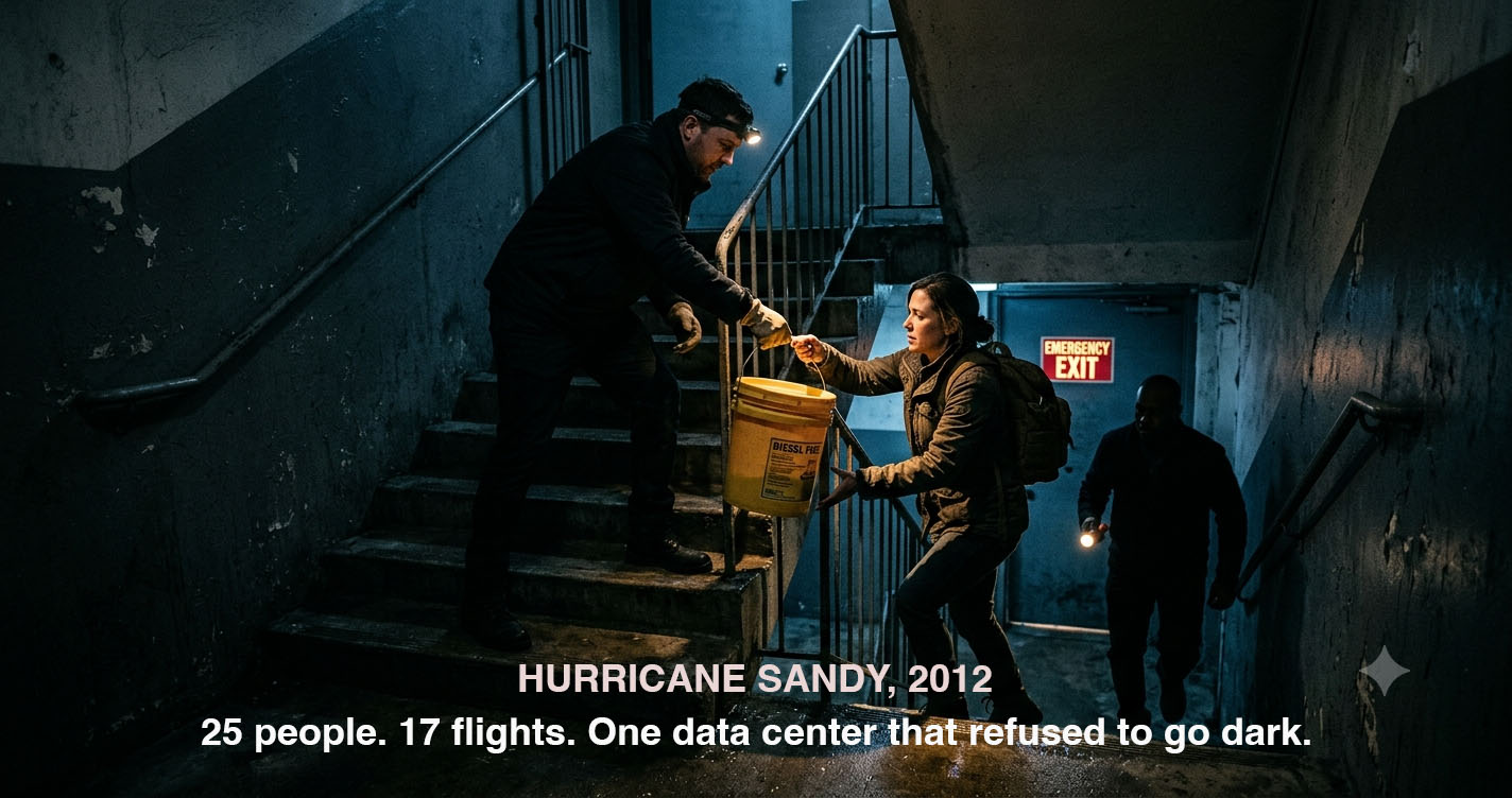 The Diesel Bucket Brigade — How 25 People Carried a Data Center Through Hurricane Sandy, One Flight of Stairs at a Time